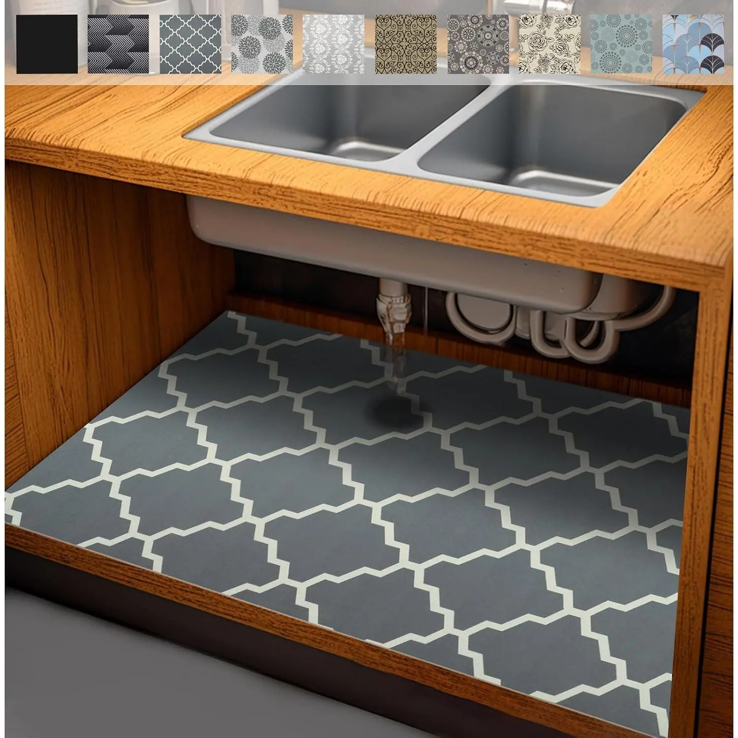 Under Sink Mat, Absorbent Cabinet Protector, 24" x 36" | Quick Dry Shelf Liner, Kitchen & Bathroom, Rubber Non-slip Backing, Non-Adhesive, Durable, Easy Trim, Machine Washable