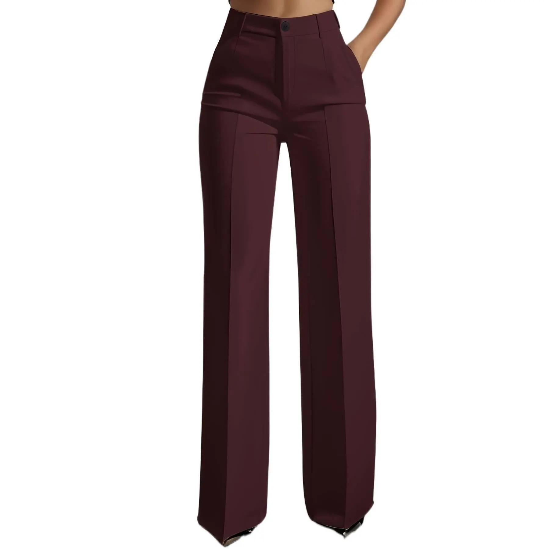 Women's Elegant Solid Basic Full-Length Pants with Simple Lines - Corporate Attire Women's Office Wear for Commute Daily Outfits