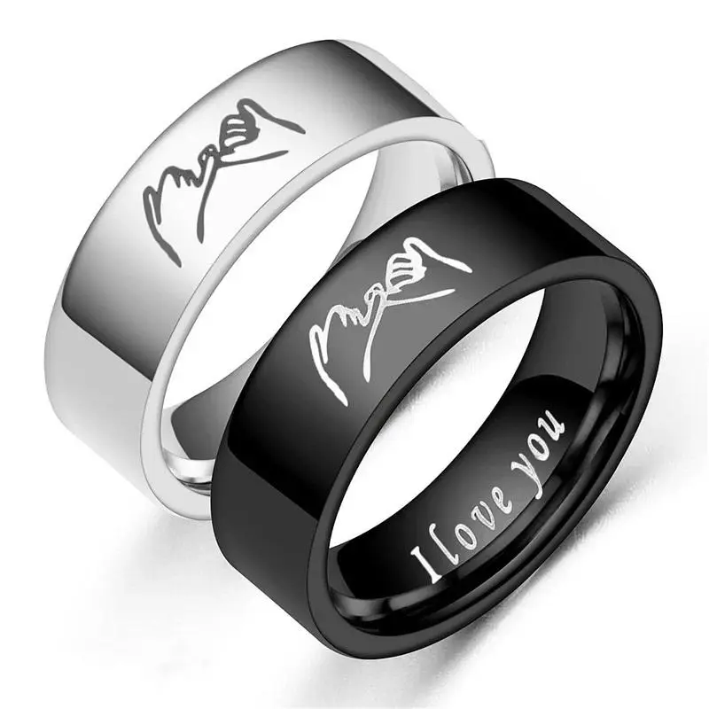 Black and White Him & Her Chunky Jewelry Stainless Steel-Titanium Band Rings with Cubic Zirconia, Multi-Size 6-13, Hand-in-Hand Promise Set, 1pcs Option, Anniversary/Engagement Gift, Everyday Accessory