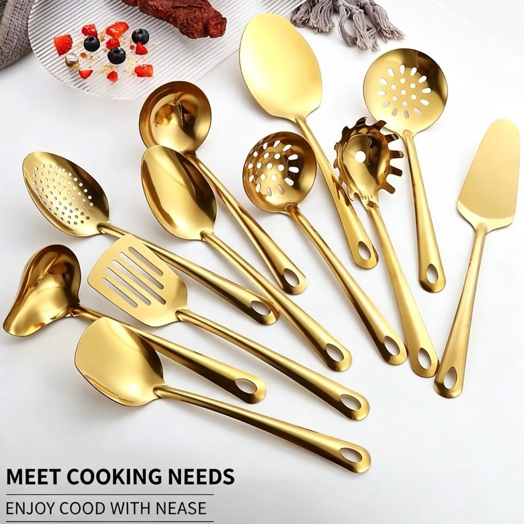 11-Piece Stainless Steel Kitchen Utensil Set, Cooking Tools for Home Chef, Includes Spatulas, Ladles, Pizza Scoop, Serving Spoon, Stainless Steel Utensils