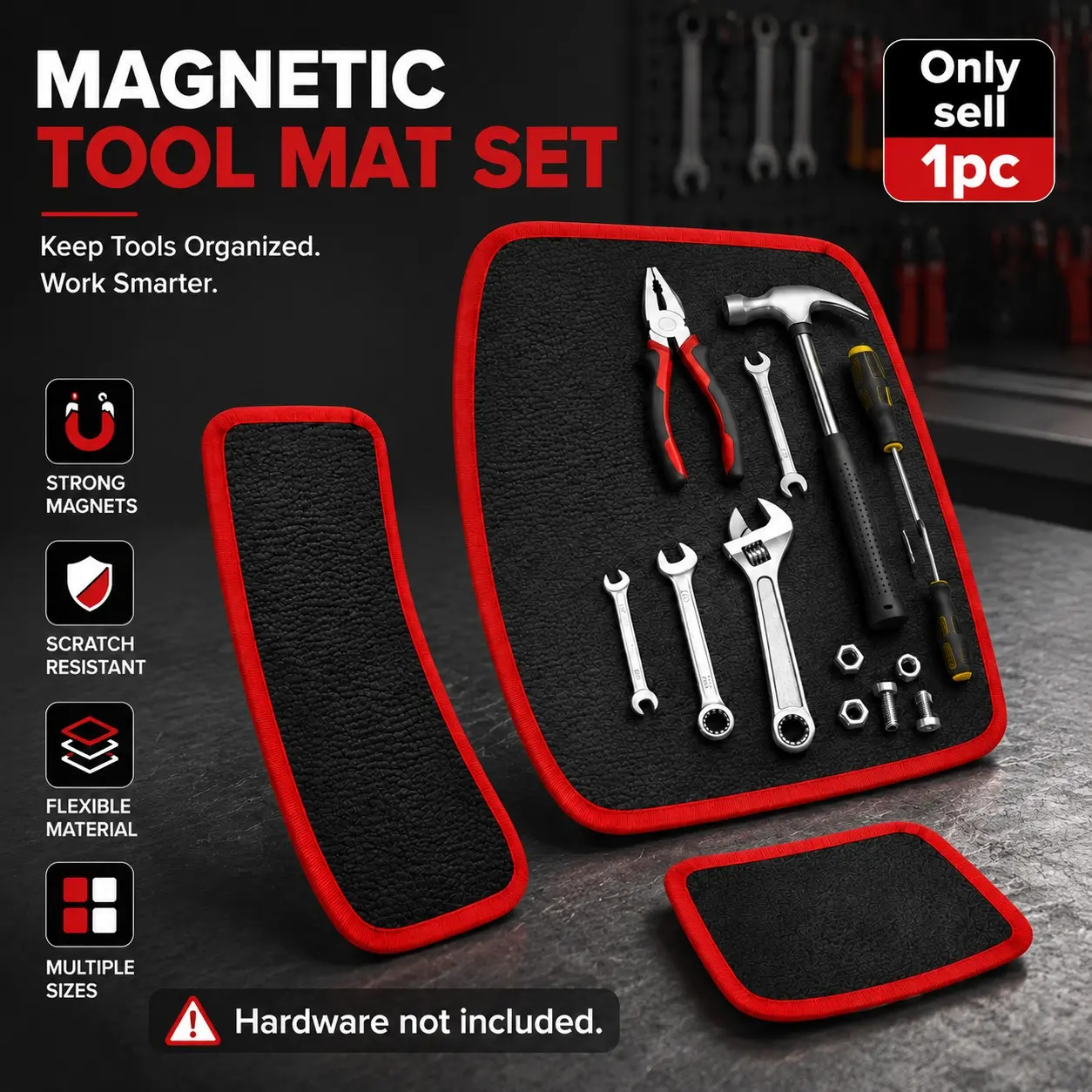 1PC Magnetic Tool Mat Set, Flexible Non-Slip Scratch-Resistant Magnetic Tray Organizer Tool Storage With Strong Hold For Screws, Nuts, Tools, With Telescoping Pickup Tool, Garage, Workshop, Automotive Repair, DIY.
