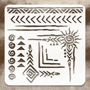 Vintage Tribal Stencil for Scrapbooking 🍂 Abstract Sun & Spiral Design | DIY Journal Supplies & Crafts 📖
