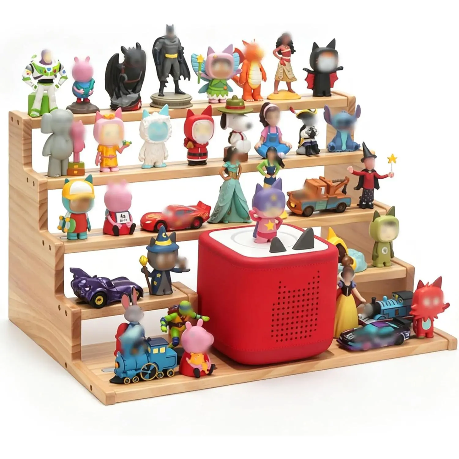 5-Tier Shelf for Tonies Box Storage Organizer, Magnetic Display for Toniebox 1/2 Tonies Figures, Wooden Storage Desktop Holder for 30-40 Tonie Characters, Kids Audio Player Display Stand