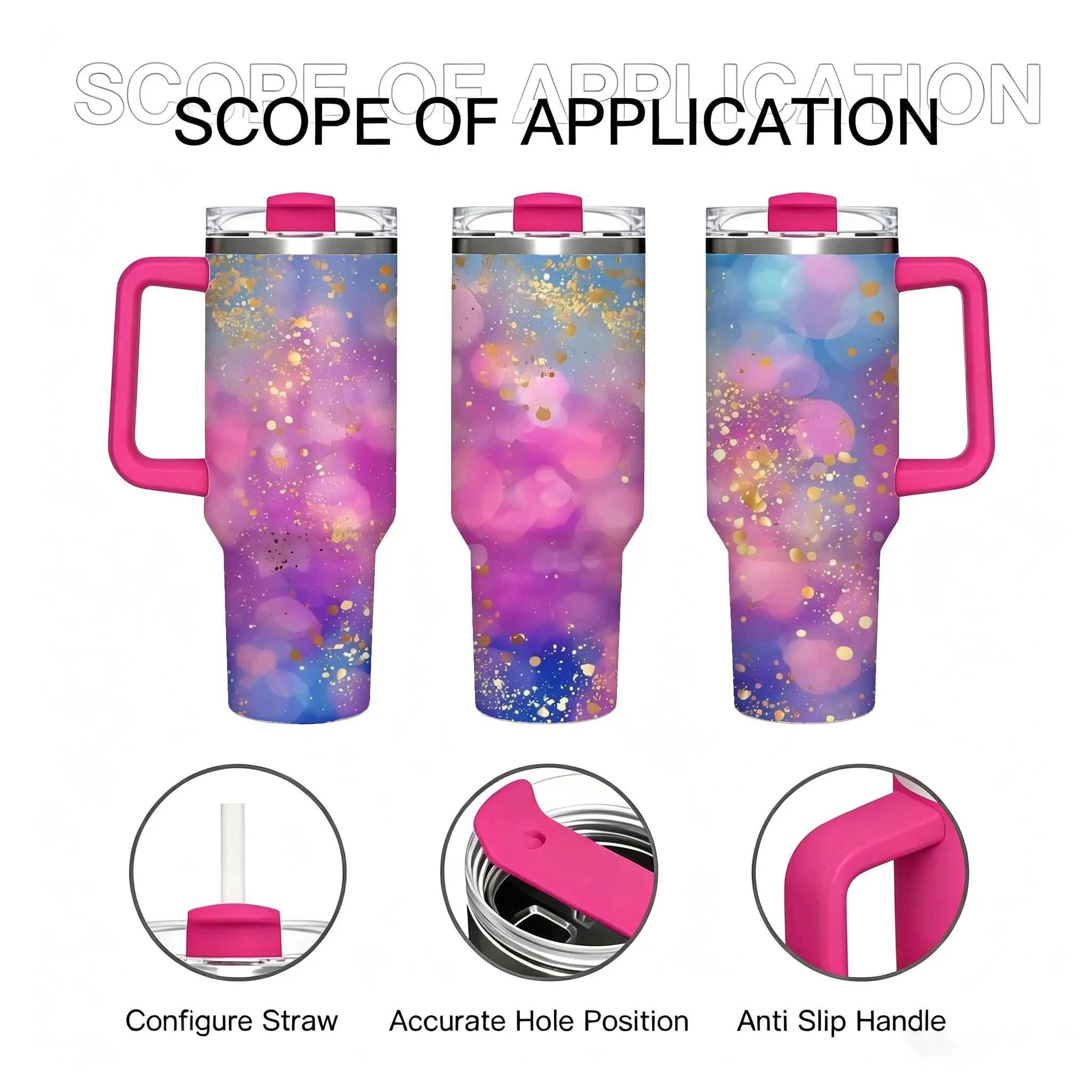 40oz Insulated Stainless Steel Tumbler with Handle & Lid - Iridescent Galaxy Gradient, Leakproof, Sturdy, Portable Water Bottle with Straw, Preservation for Women, Office & Outdoor Use