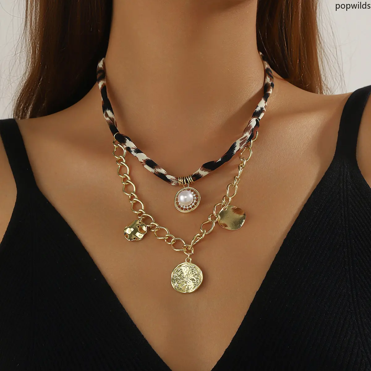 Women's Unisex Auspicious Vintage Premium Fashion Leopard Print Fabric Scarf Necklace, Unique Design Neck Costume Jewelry