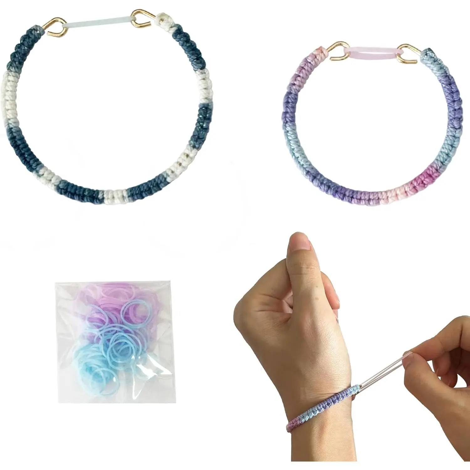 2 Pack Handmade Anxiety Bracelet Fidget Cuff with Rubber Band Picking Fidget Adult Mindfulness CBT Tool for Anxiety Skin Pickingfidget toys