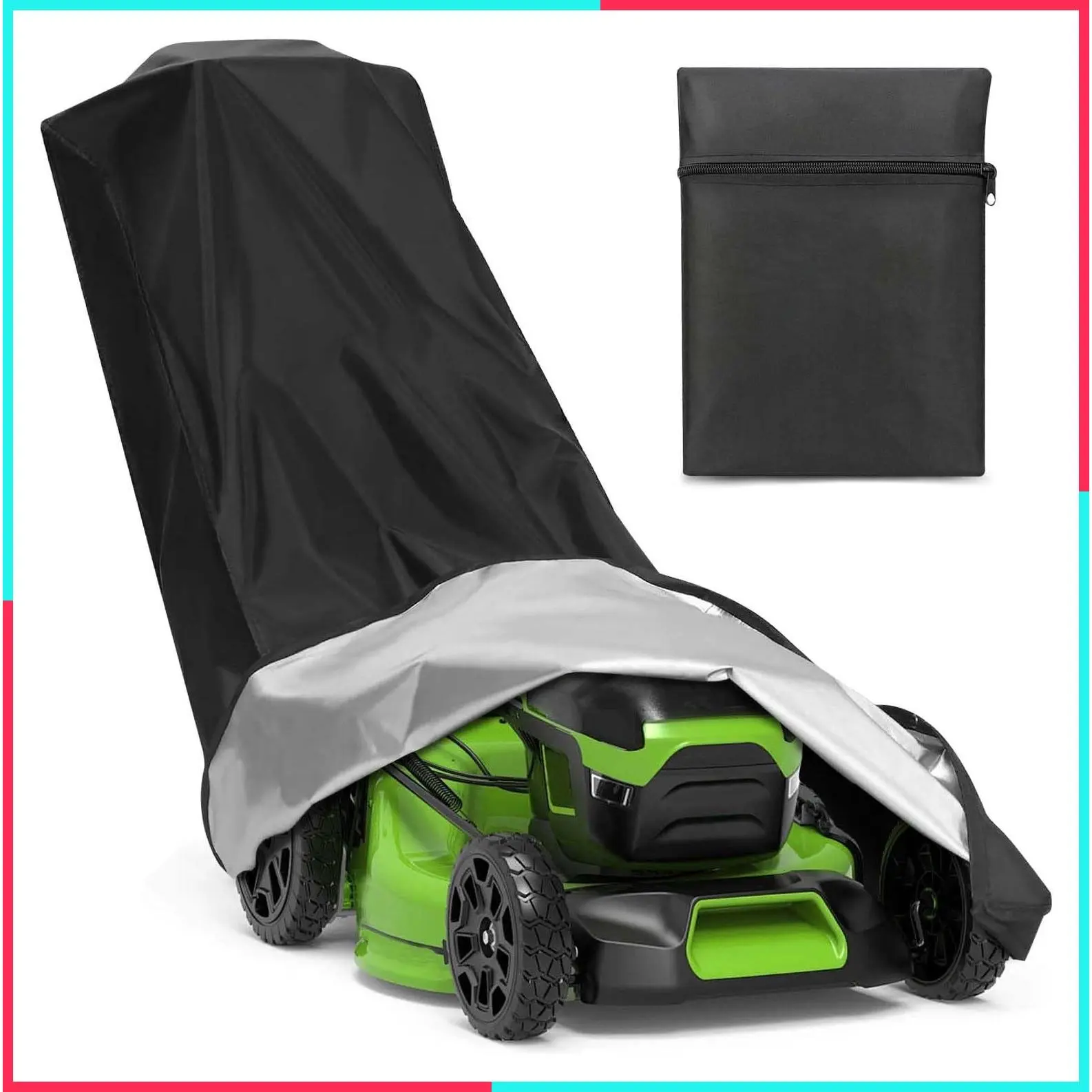 Outdoor Heavy Duty Waterproof Lawn Mower Cover, 210D Polyester Oxford with Drawstring & Storage Bag, 75 x 25 x 40 Inch