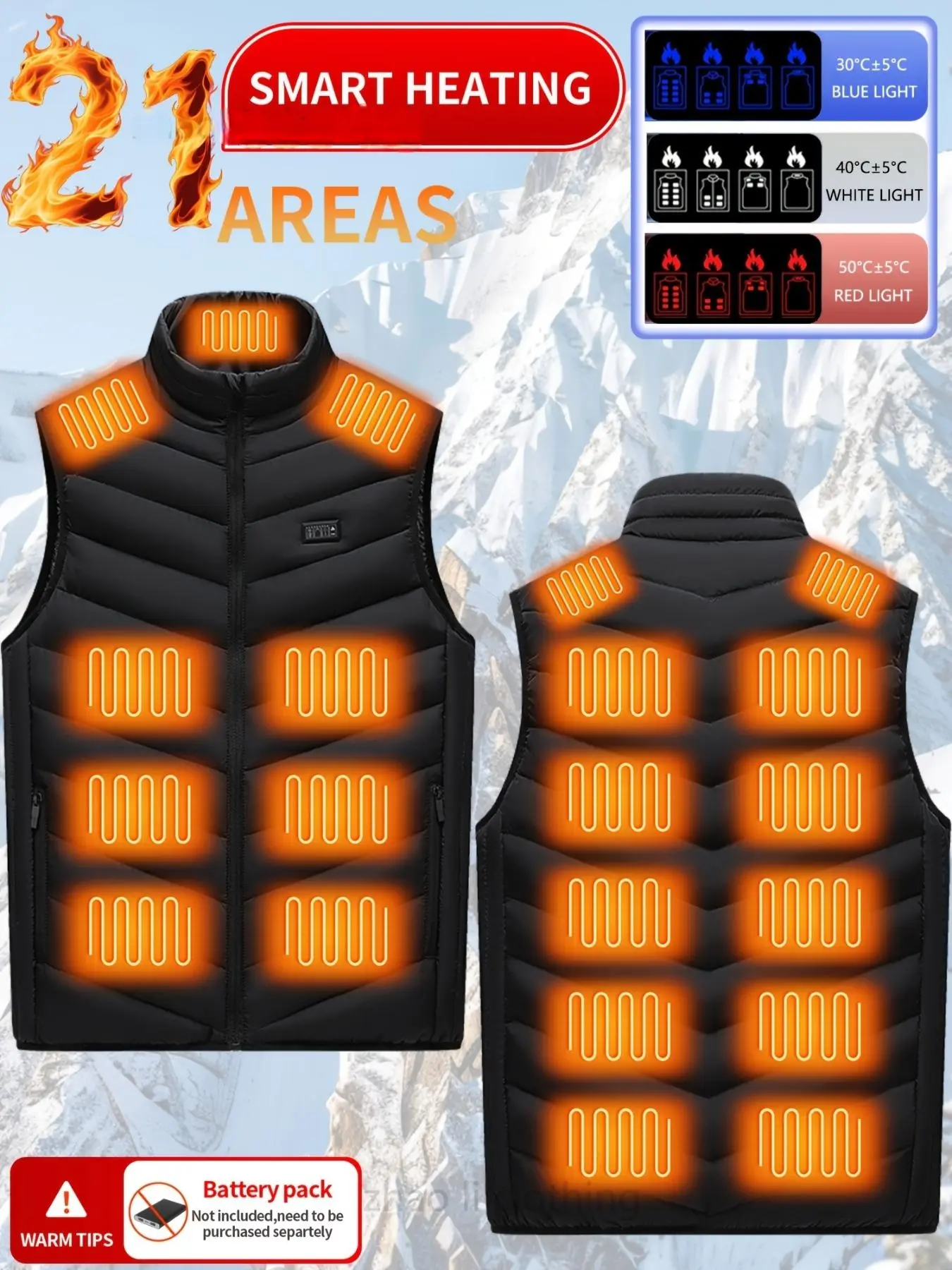 Men's Electric Heating Vest, 3-Tier Temperature Control, USB Fast Heating, Sleeveless Winter Jacket for Skiing, Hunting, Hiking