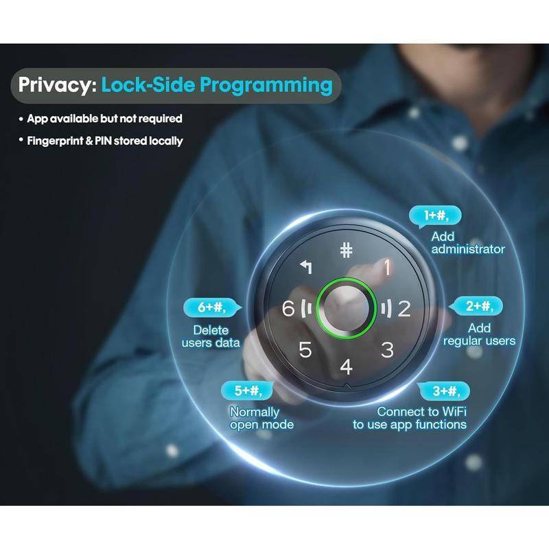 5-in-1 WiFi Smart Fingerprint Door Knob Lock - Built-in WiFi, Lock-Side Programming, APP Compatibility, Triggered Remote Unlock, Real-Time Alerts, Door Locks for Bedrooms & Offices g home Anti-Theft Fingerprint Door Lock Keyless Biometric digital entry