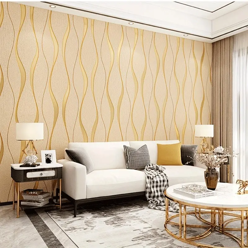 Modern Minimalist Geometric Self-Adhesive Decorative Interior Wall Wallpaper, Wave Pattern European Style, Easy Peel and Stick, Cuttable, 1 Roll