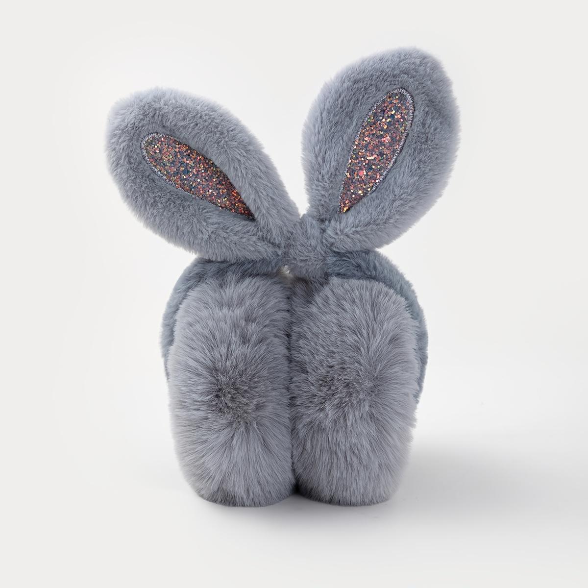 1pc Cute Pink Rabbit Ears Plush Ear Muffs for - Soft Warm Foldable Winter Accessories with Sparkling Embellishments, Adorable Animal Design for Cold Weather Comfort, Cozy Clothing Accessory, Playful Design, Durable Construction, Fashion Lovers