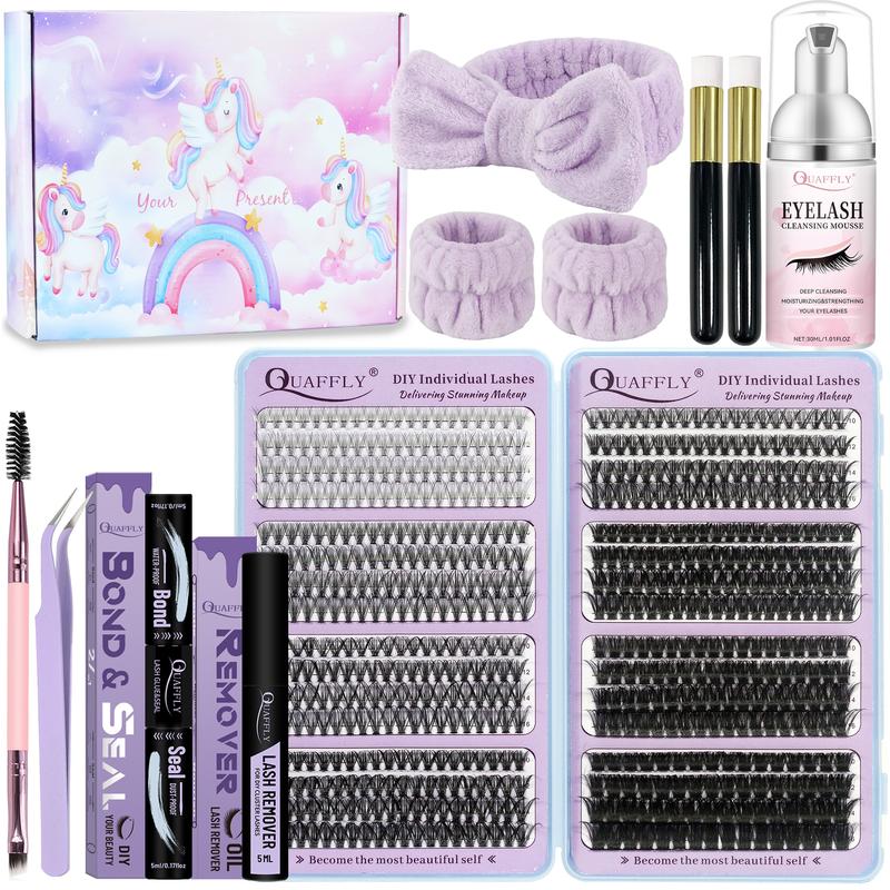 Natural Eyelash Extensions Kit, 1 Set Mixed Length Individual False Eyelashes with Glue, Remover, Eyelash Curler, Headband, Makeup Tool for Beginners, Christmas Gift, Eyelash Glue Extension, Eyelash Enhancements, Christmas Gift Ideas, DIY Cluster Lash