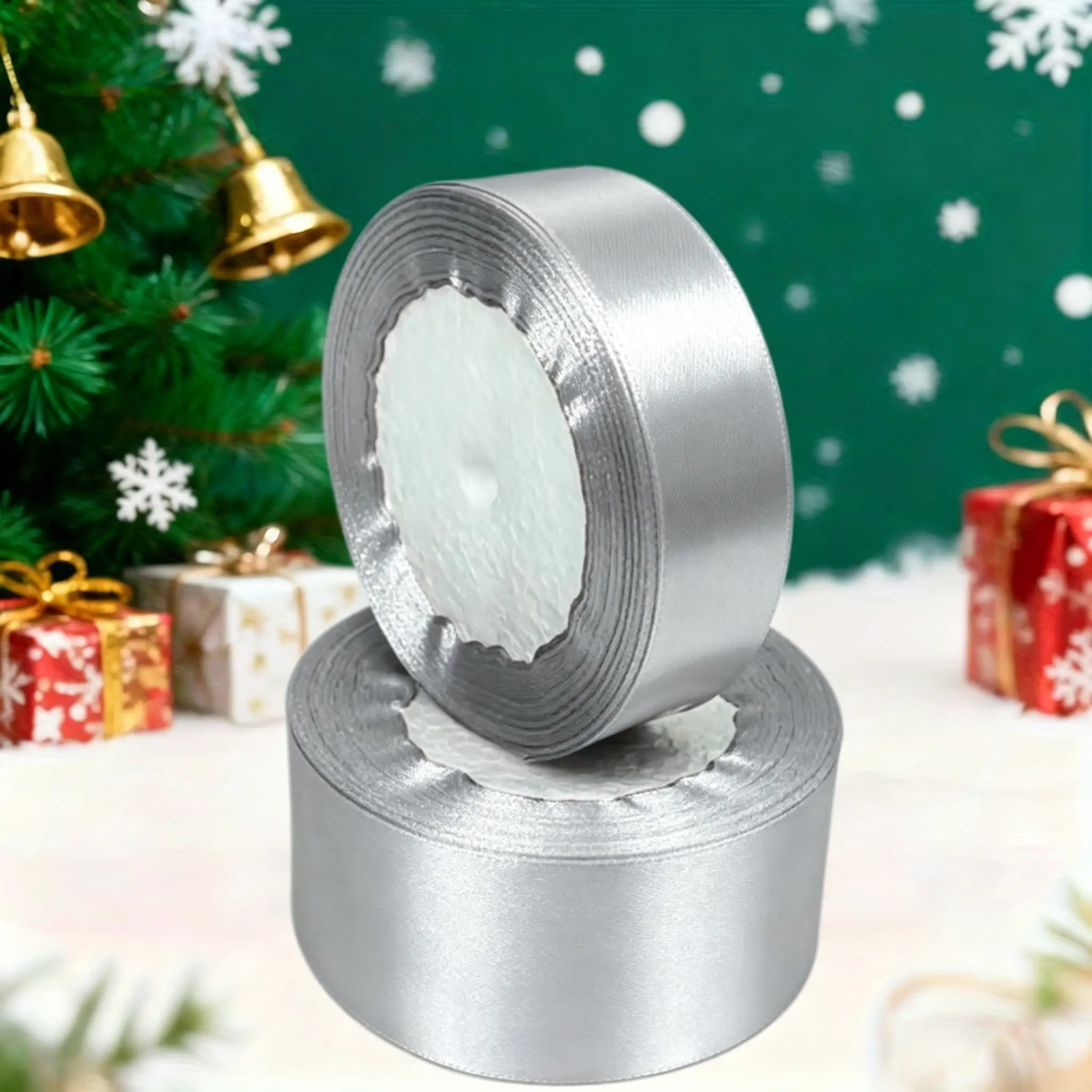 Silver Color Ribbon Set, 40mm & 25mm Wide, 22.86m Long, Ideal for Wedding Decor, Floral Arrangements, Gift Wrapping, Craft Projects