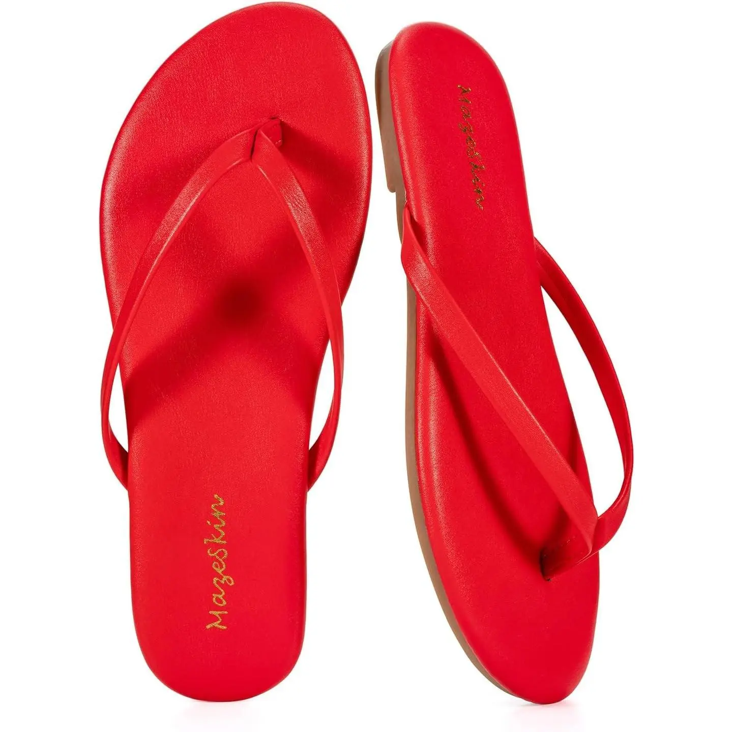 Women's Memory Foam Comfortable Flat Thong Sandals Dressy Summer Beach Leather Slide Flip Flops