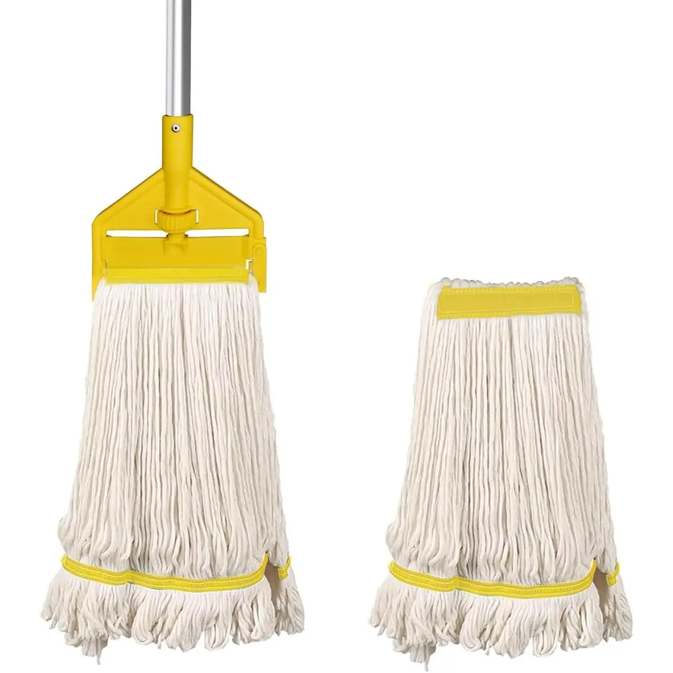 Heavy Duty Industrial Mop with 2 Heads, 59" Handle for Floor Cleaning | Commercial  Mop, Looped-End String Wet, for Workshop, Warehouse,  and Garage