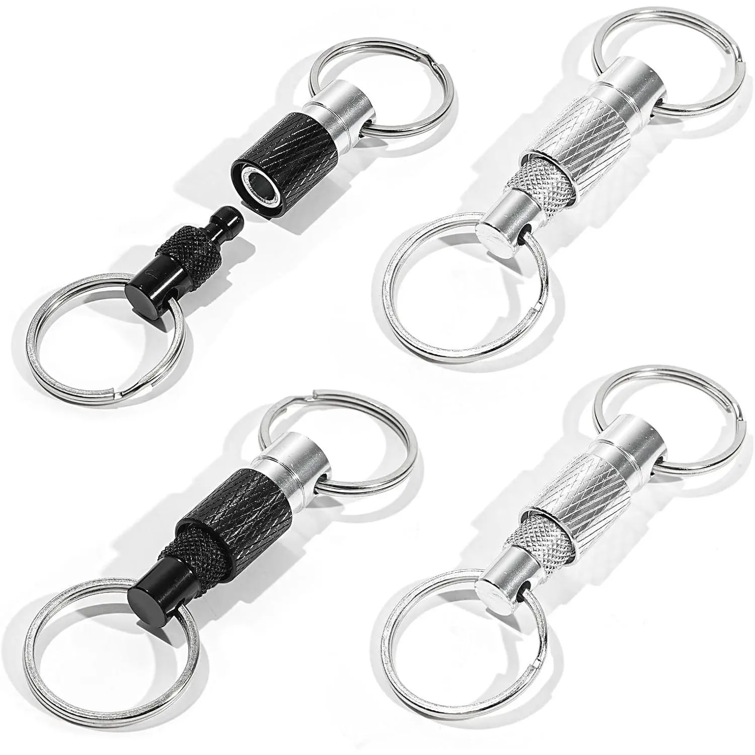 4 count Quick Release  Set – 2 Black & 2  Detachable Pull Apart Key Rings for , Bags, and Heavy Duty Everyday Carry
