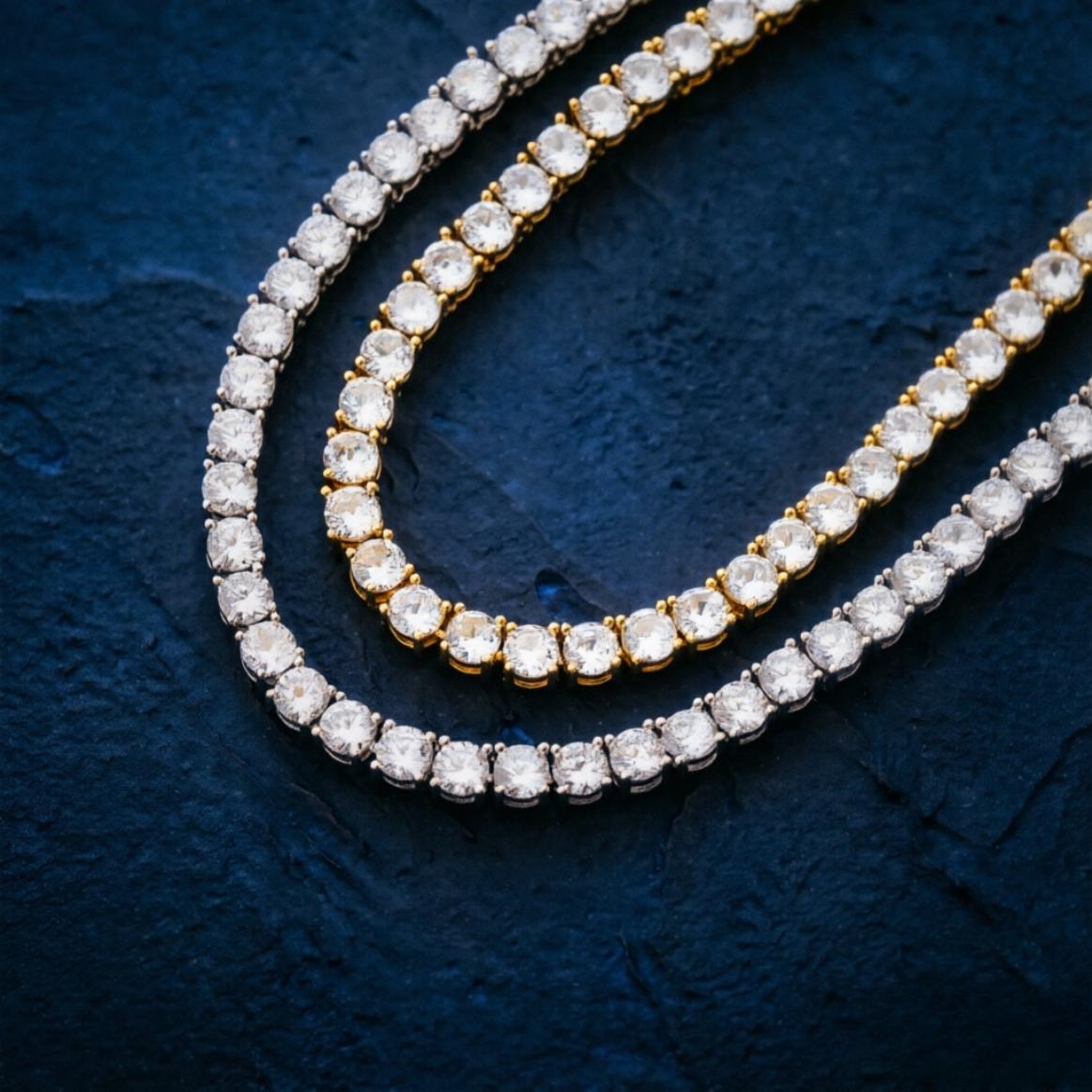 3/4/5MM Spring Buckle Iced Out Full Moissanite Tennis Chain Necklace – Gold Silver Color Hip Hop Jewelry Bling Men Women