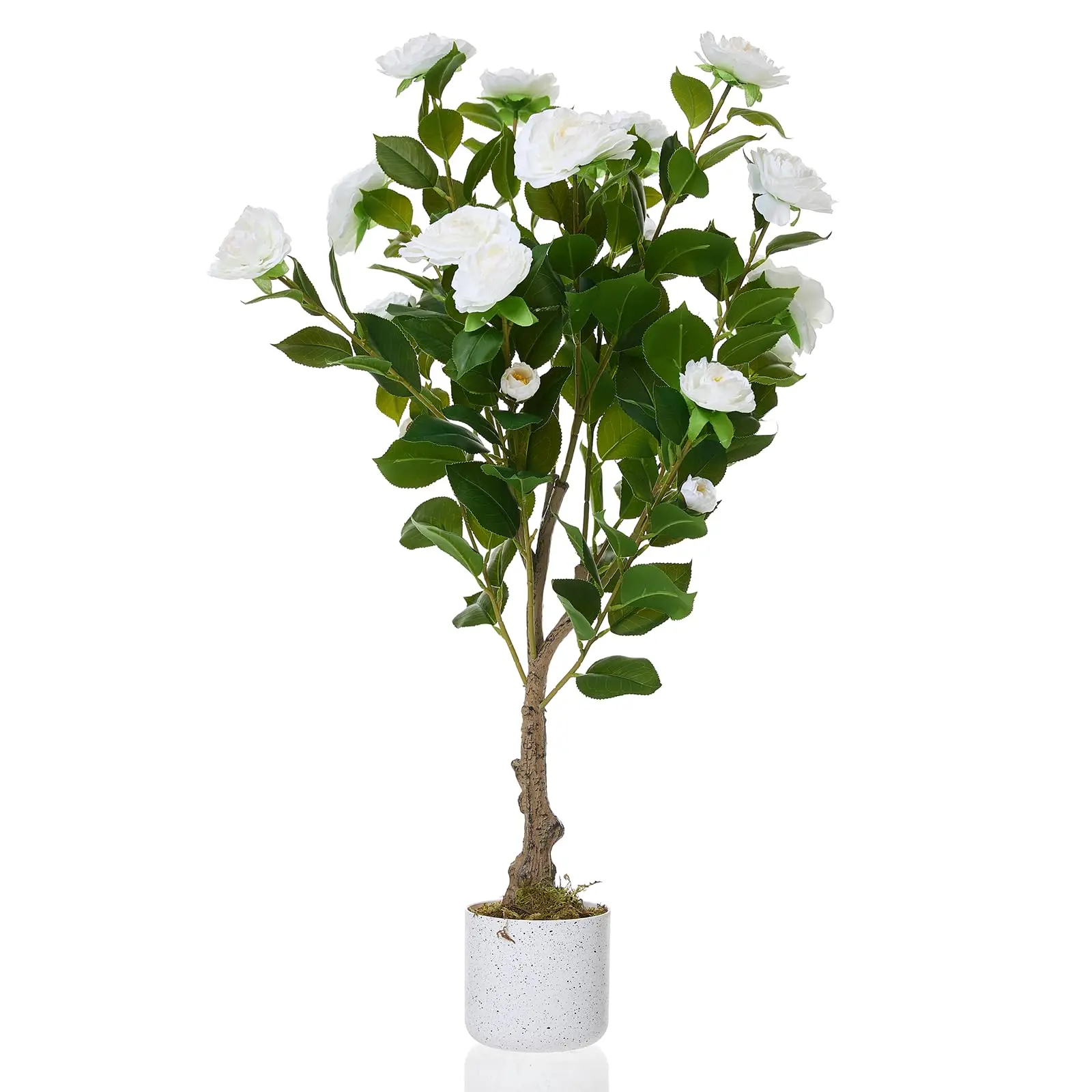 GARVEE Artificial Camellia Plants (75/85/90/110/120 cm), artificial camellia plant with 16/20/24 flowers, potted artificial camellia for home, front door, indoor and outdoor