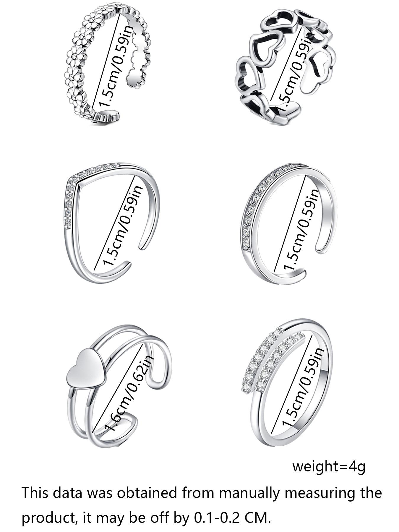 Women's Rhinestone Decorated Toe Rings (6pcs), Adjustable Open Toe Rings for Women & Girls, for Party, Daily Clothing Decor, Birthday Gift