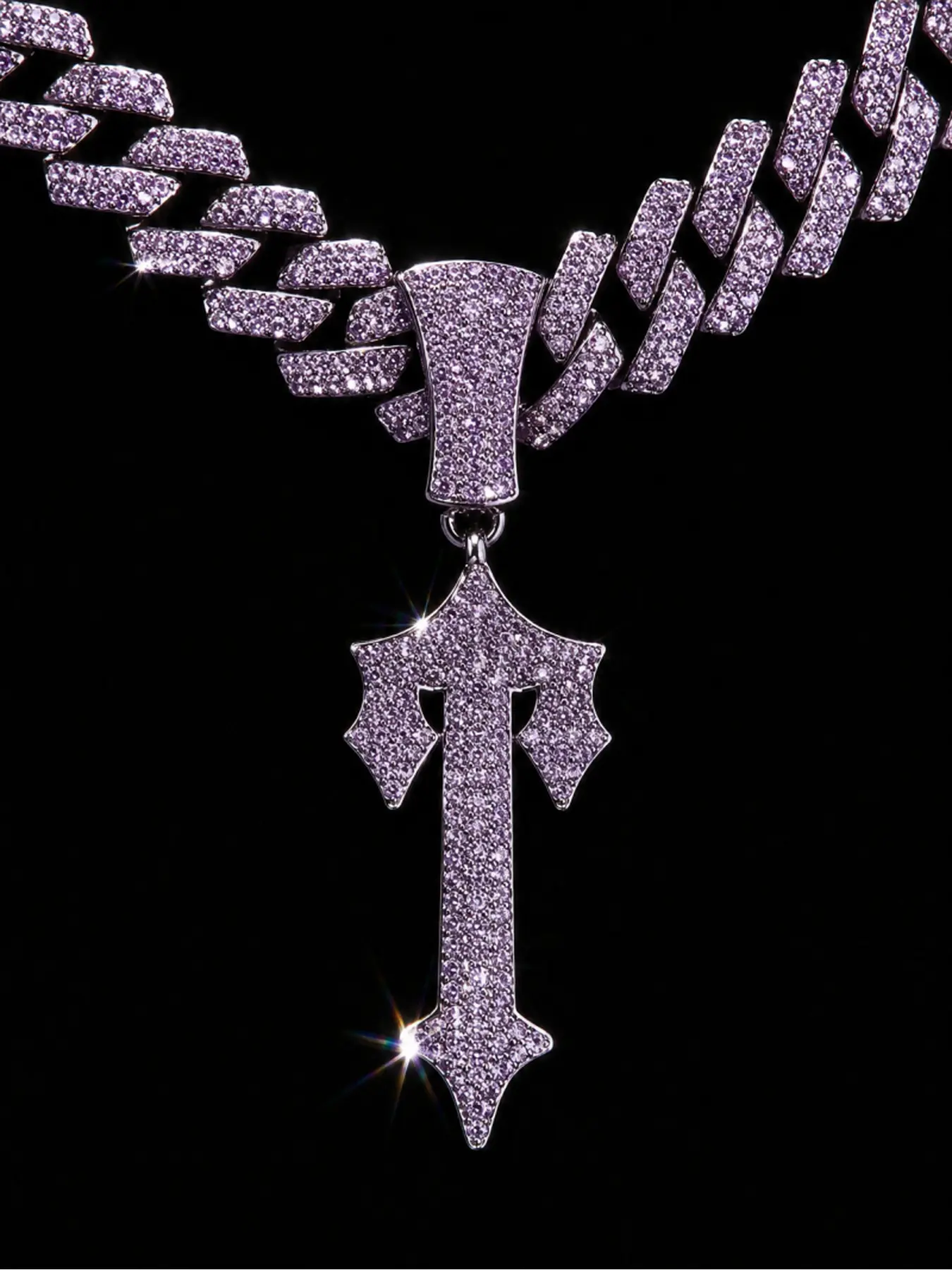 Diamond-studded purple pendant necklace, Cuban chain street hip-hop trendy accessory for men and women, gothic fashion necklace, birthday gift
