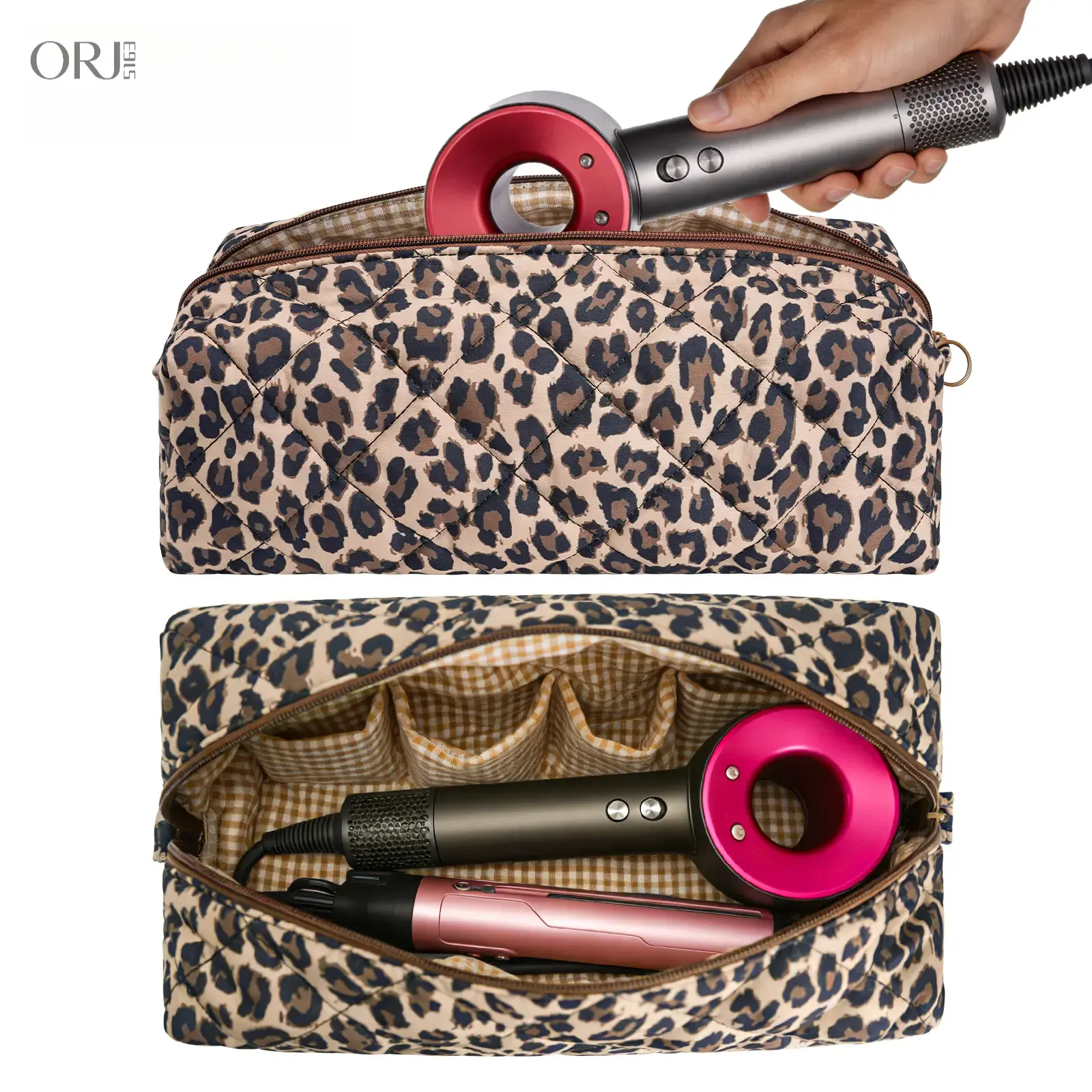 Quilted Portable Hair Tools Travel Organizer Bag - Lightweight Durable Multi-Compartment Makeup Bag for Hair Stylists, Neatly Arranges Toiletries & Daily Supplies, Gradient Color, Detachable, Elastic Waist, Portable Slim Design