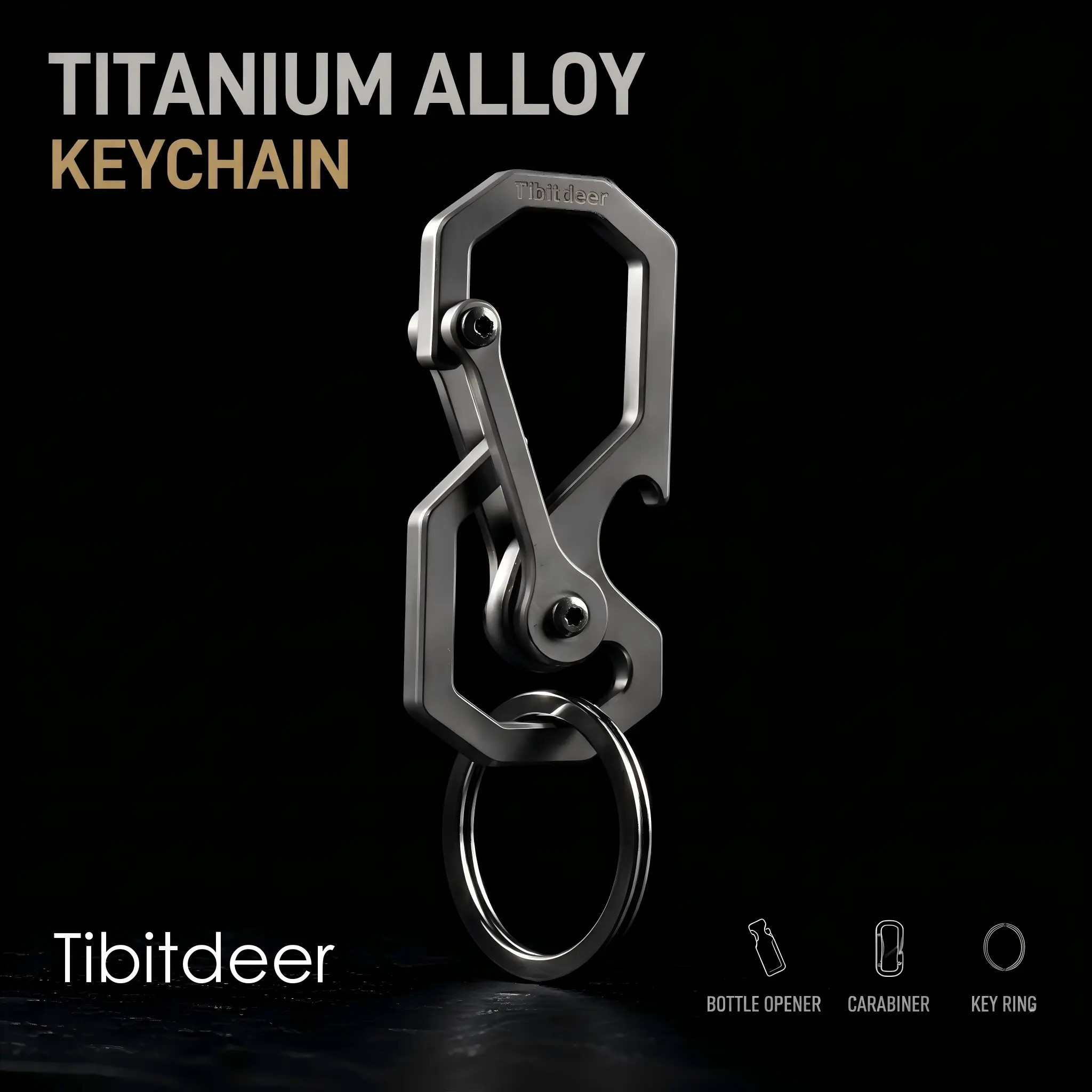Tibitdeer Premium Titanium Keychain - Heavy-Duty Climbing Carabiner, EDC Bottle Opener, Chain Clip, Men's Fashion Accessory, Father's Day Gifts, Mens Gifts