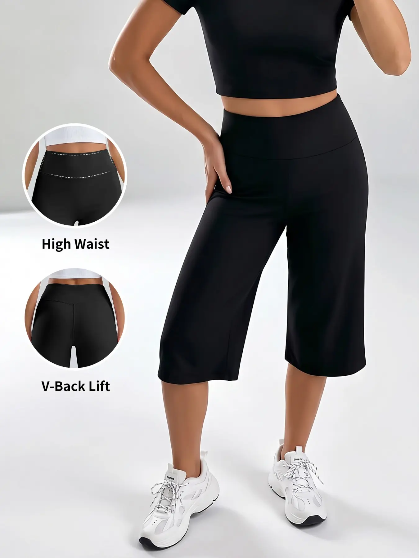 High Waist Wide Leg Yoga Shorts, 7 Inch Culotte Workout Shorts, Athleisure Shorts, Performance Training Shorts, Knee Length Athletic Capris, Women Sports Cropped Pants, Pilates Training, Daily Loungewear
