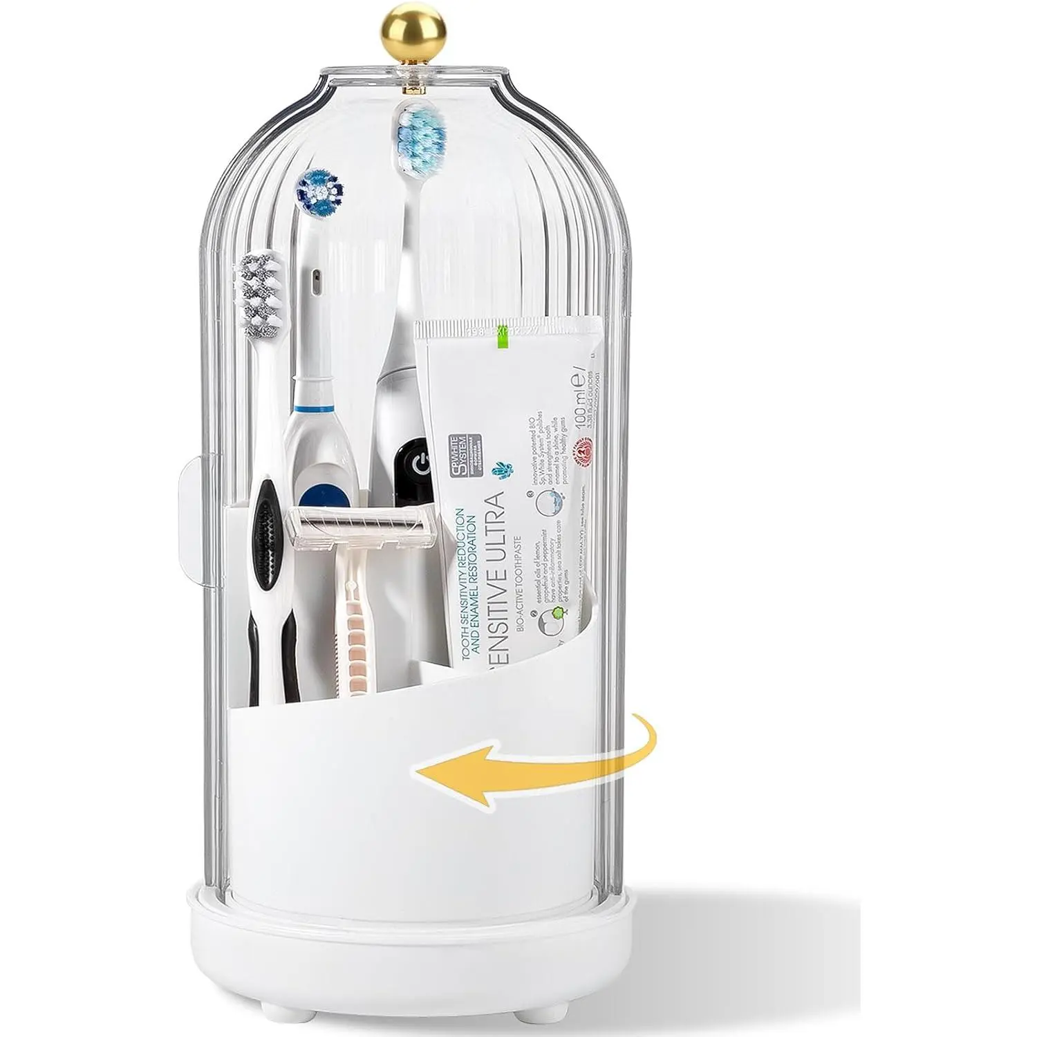 Rotating  Holders with Cover,   Holder with Sliding Lid Electric  Brush and  Organizer for Bathroom, Makeup Brush Holder for , White