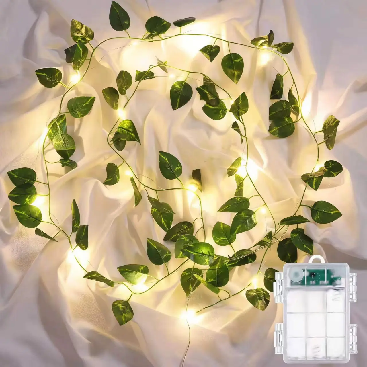 50led Vine String Light, Ivy and Pothos Leaf Design, Battery-Powered Hanging Garland, Festival Decor, Wedding, Garden, Party Decoration