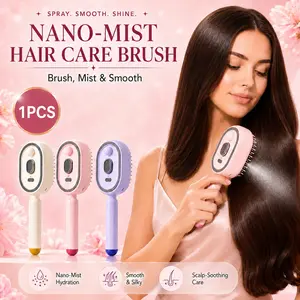 2026 Nano Mist Hair Care Brush, Electric Spray Detangler Brush with Air Cushion Massage Comb, Refillable Water Mister Hairbrush for Wet, Curly, Wavy & Dry Hair, Scalp Oil Applicator