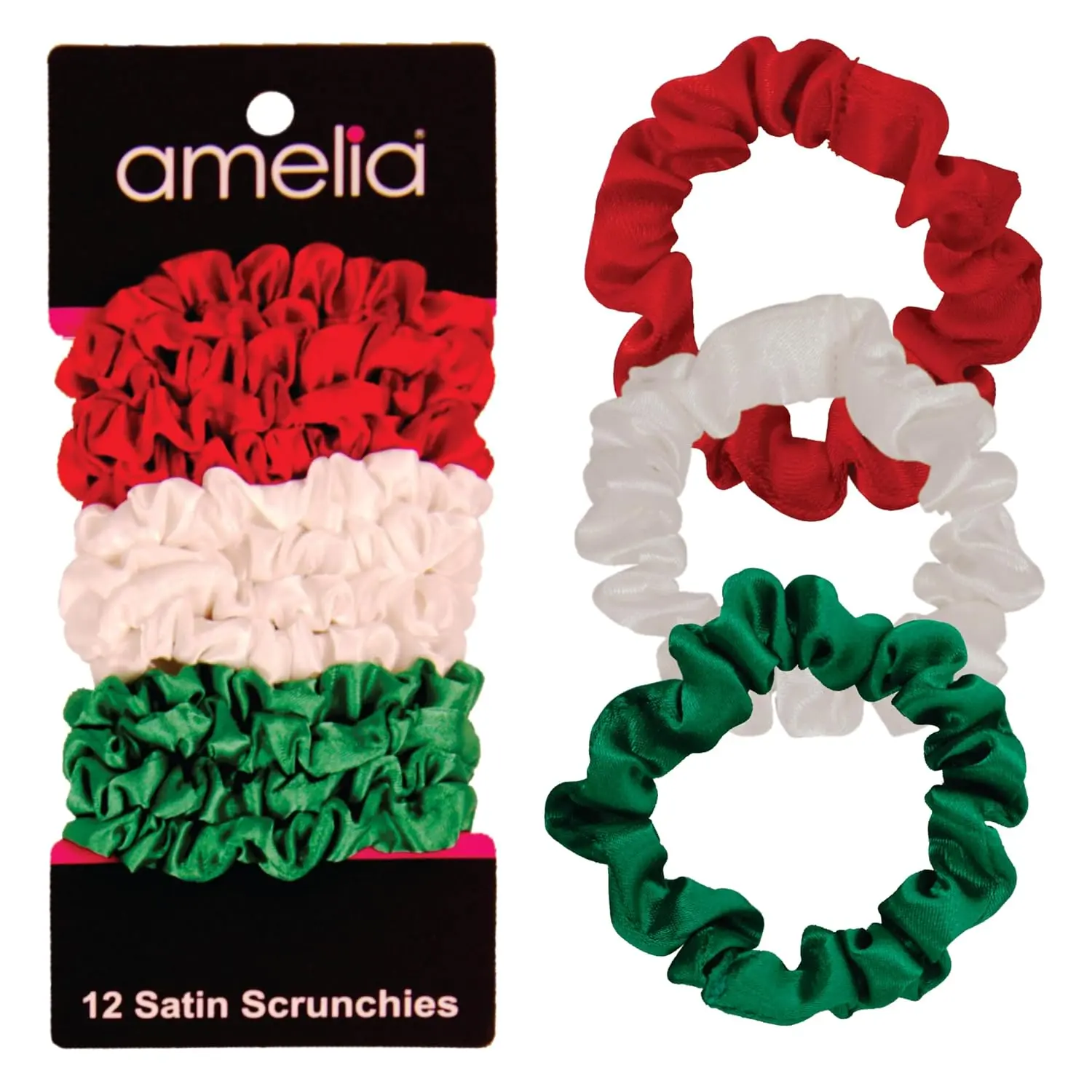, Red, White and Green Satin Small Scrunchies, 12-Pack – No  Hair Ties for Women, Gentle & Durable Hair Accessories, 2.5in x 0.5in