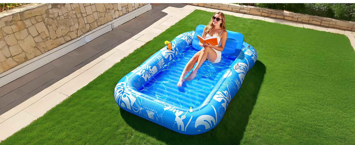 Inflatable Tanning Pool Lounger Float with Sprinkler, 77" x 48" Pool Floats Adult with Pillow, 6 in 1 Suntan Tub Raft Floatie with Drink Holder Sunbathing Water Lounge, kids play, splash pads Inflatable Tanning Pool Lounger Float with Sprinkler, 77" x 48" Pool Floats Adult with Pillow, 6 in 1 Suntan Tub Raft Floatie with Drink Holder Sunbathing Water Lounge, kids play, splash pads