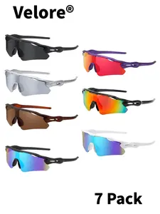7 Pack Velore Professional Racing Sports Sunglasses, 26g Zero Pressure Frame, UV Block Mirrored Goggles, for Triathlon Marathon Bike