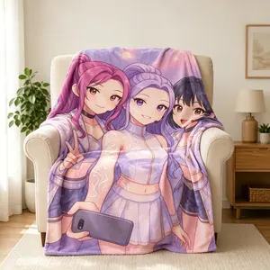 K-Pop Devil Hunter Anime Plush Blanket For Adults And Children, Colorful Anime Art Print With Star And Sword Elements Soft Cozy Lightweight Throw Blanket For Bedroom Sofa Office Nap Birthday Gift Travel And Home Decor Bedding Blankets Bed Accessories