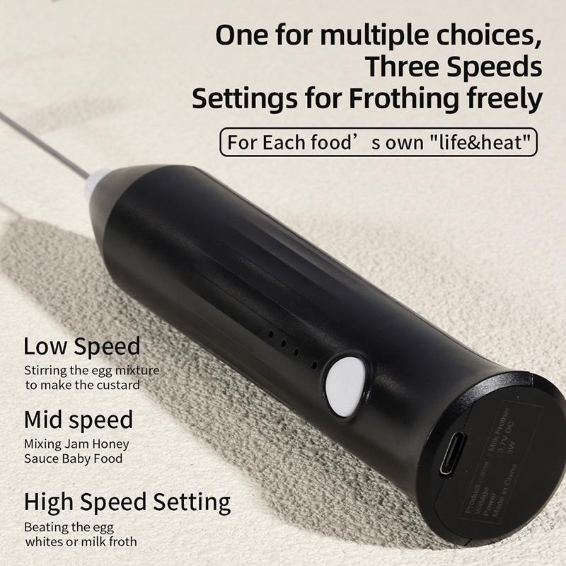 HOT  Electric Milk Frother + Egg Beater Wireless Type-C Charging 3 Speeds Mini Handheld Foam Maker Coffee Whisk Cooking Tools