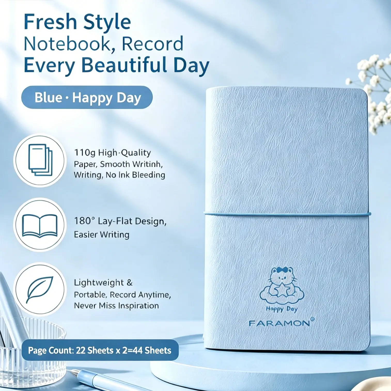 A6 Cute Cat Strap Notebook, Colorful Blank Pages, Portable Compact Journal, Thick 110g Paper, High Aesthetic Travel Diary, Student Return School Notebook