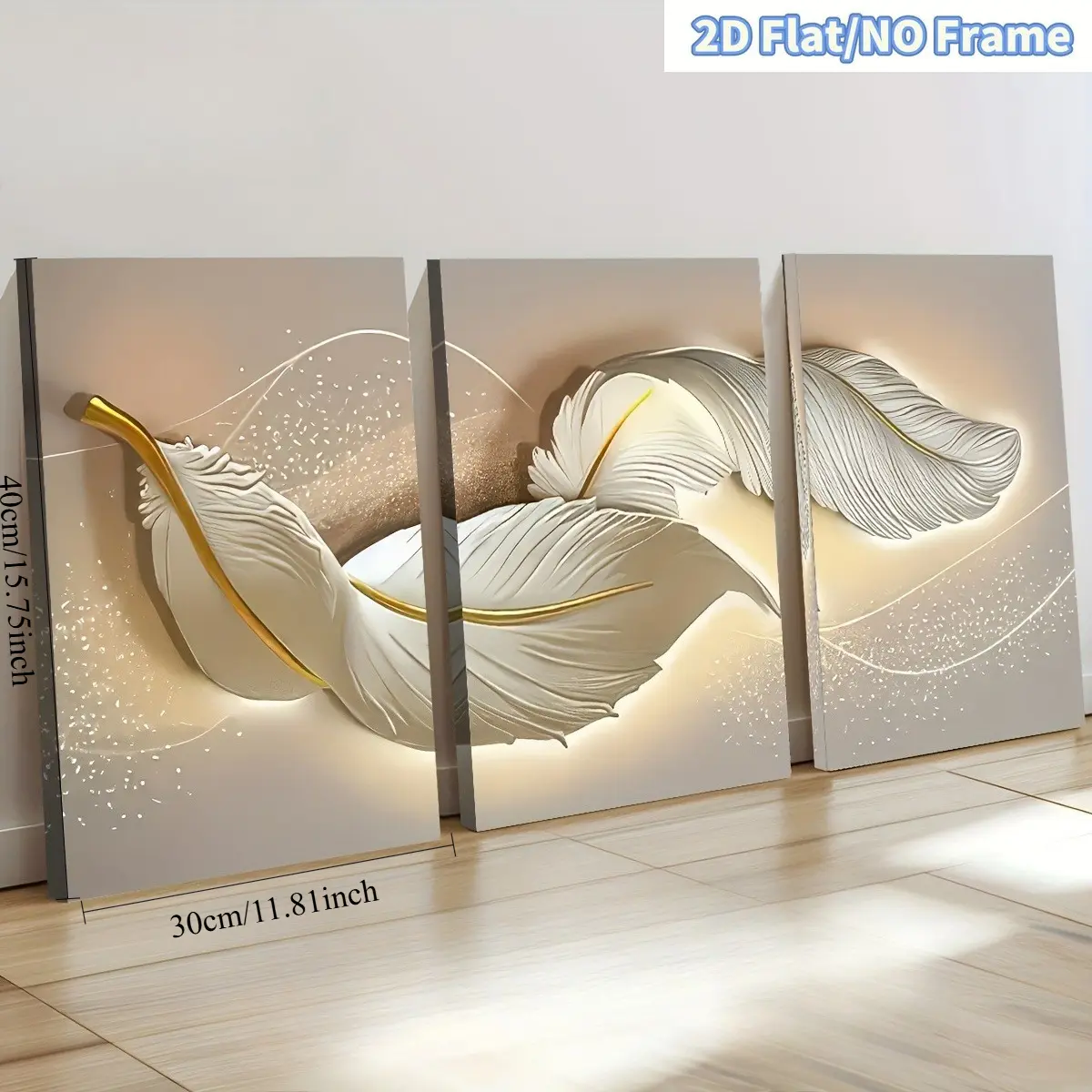 2D flat, frameless, 3-piece modern luxury abstract feather art, canvas paintings and posters, home decor, wall art, room decoration, holiday gifts, living room, bedroom, dining room, office decoration