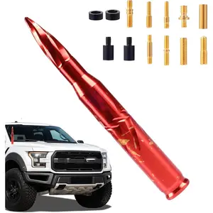 Bullet Antenna 50 Cal Bullet Car Truck Antenna Truck Accessories Silverado 1500 F150 F250 F350 Ram 1500 GMC Sierra 1500 Ranger Short Replacement Antena (Red, 5.5inch)