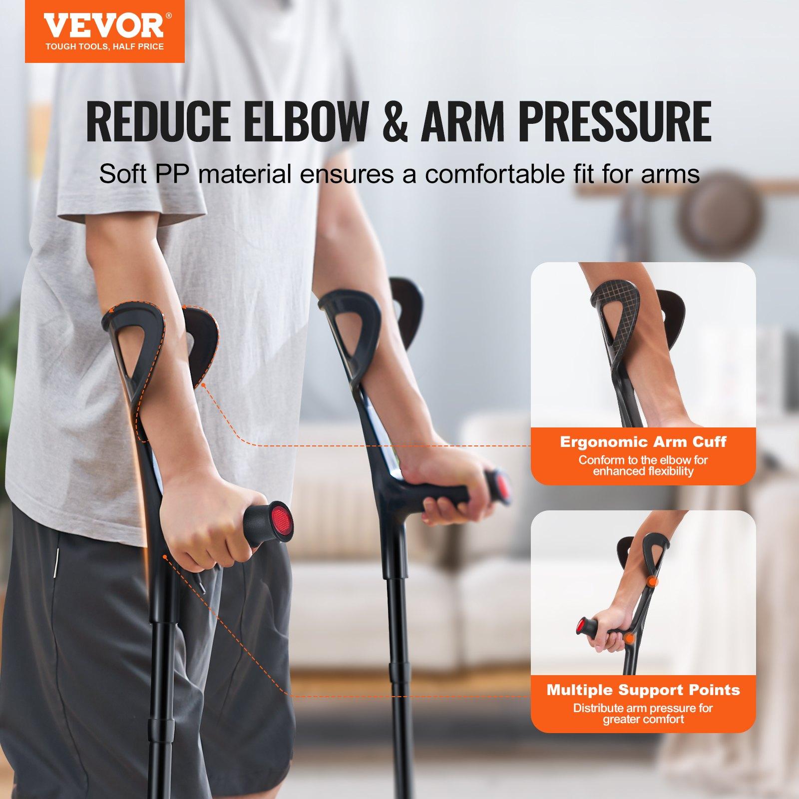 VEVOR Forearm Crutches for Adults, Folding Walking Forearm Crutches with 10-Level Adjustable Height, Lightweight Aluminum Medical Crutches with Open Cuff for Leg Injury Surgery Disabled, 1 Pair 350LBS VEVOR Forearm Crutches for Adults, Folding Walking Forearm Crutches with 10-Level Adjustable Height, Lightweight Aluminum Medical Crutches with Open Cuff for Leg Injury Surgery Disabled, 1 Pair 350LBS