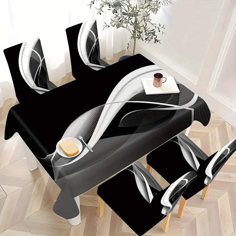 5pcs/7pcs Tablecloth Chair Cover Set, Texture Pattern, Rectangular Tablecloth for Square Tables, Elastic Chair Covers for Home Dining, Chair Covers for Dining Chairs