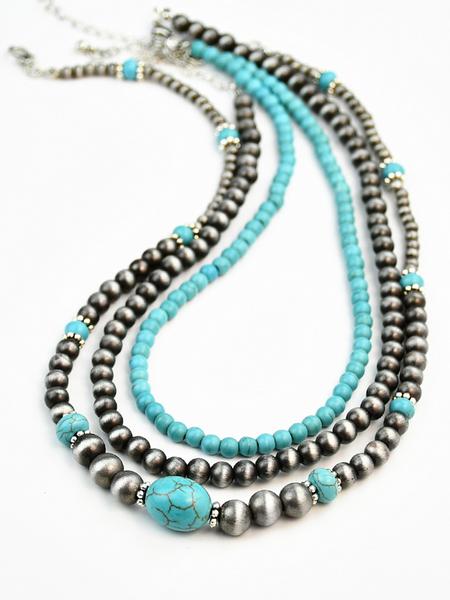 3pcs Vintage CCB Antique Lacquer Plated Beads Necklaces for Women, Synthetic Turquoise Jewelry Set, Elegant Western Style Modern Versatile Accessories
