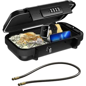 Portable Combination Security Safe Box, Waterproof Anti-Theft Mini Travel Lockbox with Code and Removable Chain for Home Office Christmas Gift