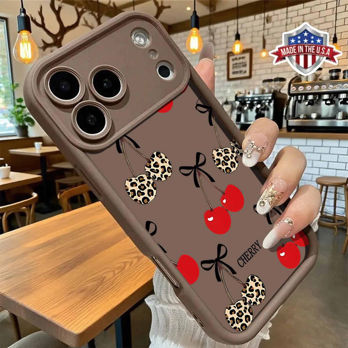 Elegant cherry pattern phone case,anti yellowing electroplating ultra-thin TPU material, suitable for iPhone 17Pro Max Air 16 15 Plus 14 13 12 11 XR XS durable tpu cover shockproof anti-fall phone case