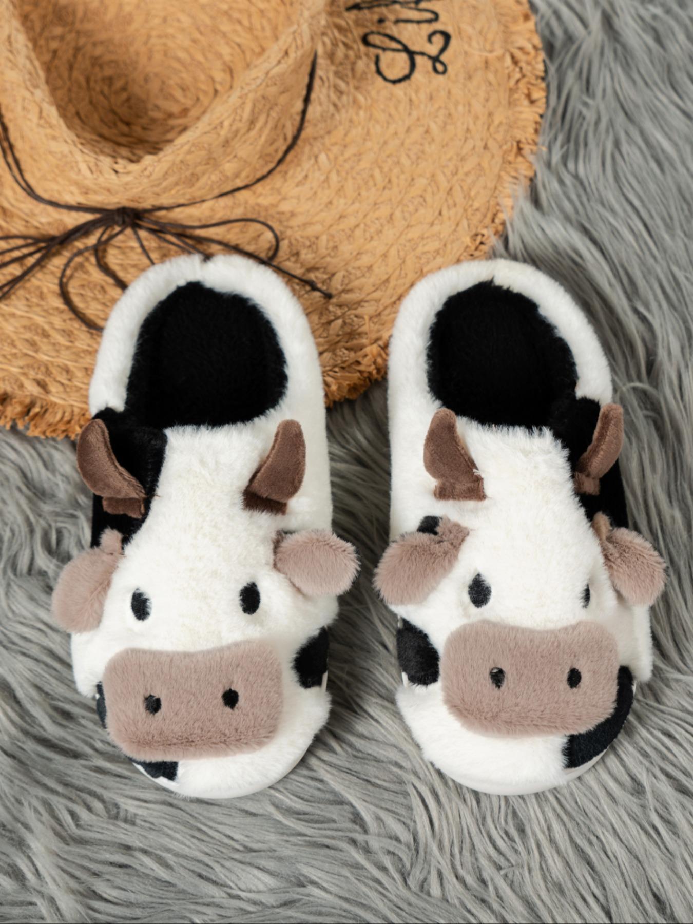 Women's New Fashion Trendy Cartoon Cow Head Indoor Outdoor Cotton Slippers, Fluffy Home Slippers, Winter Casual Warm Home Shoes, Anti-Slip Lightweight Unisex