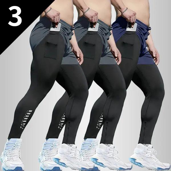 3 Pack Men's Compression Training Pants Breathable Stretch Athletic Pants with Pockets for Running, Basketball, Pilates & Gym Workouts, Compression Sports Wear, Fitness Joggers, Gym Training Pants fits