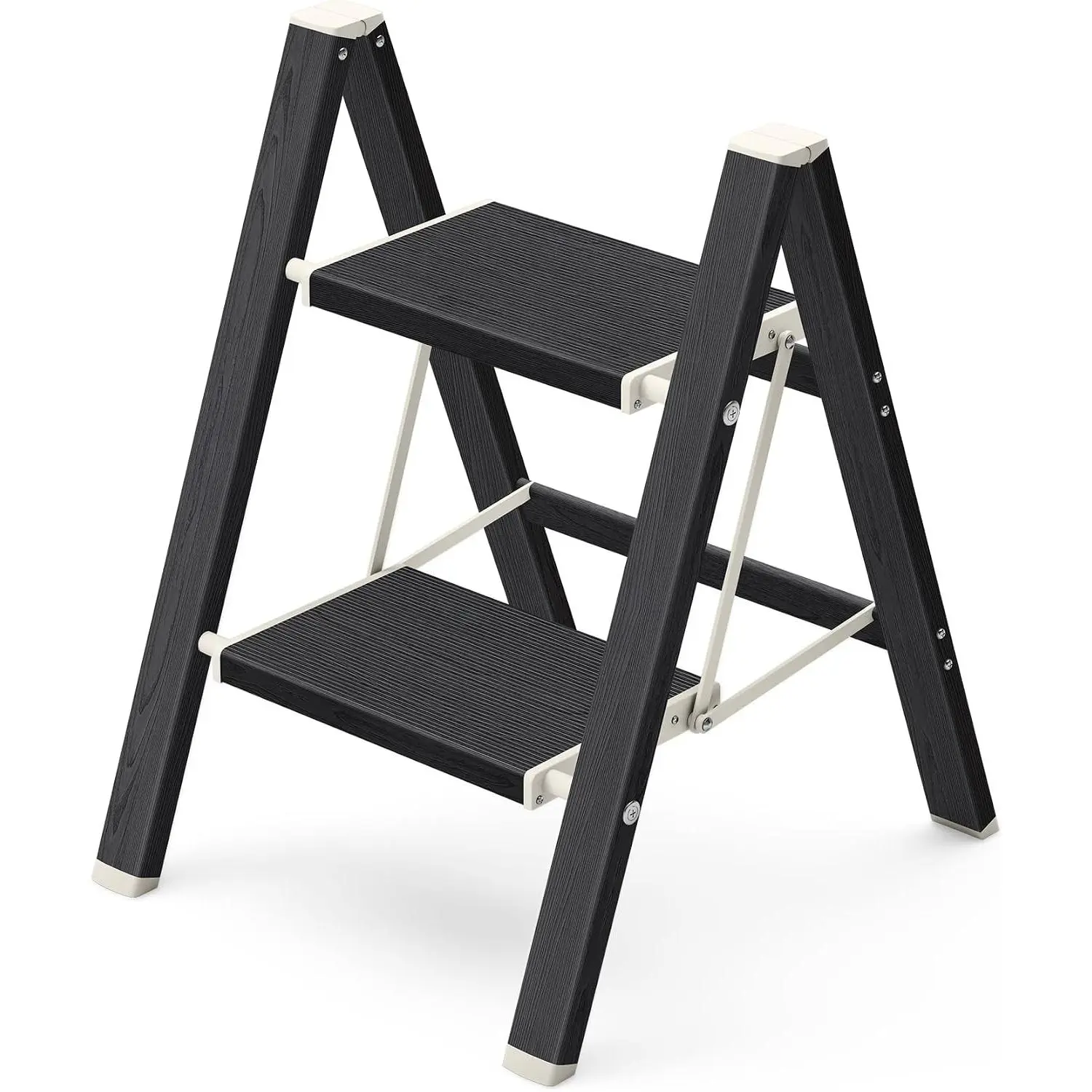 2 Step Stool Foldable, , Lightweight Step Ladder | Extra-wide anti-slip folding steps with 330 lbs, for ,kitchen,office,outdoor,Ebony woodgrain
