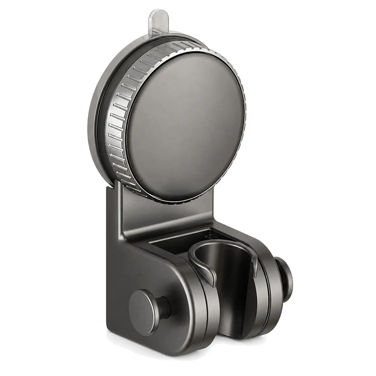 Gray Suction Cup Shower Head Holder - No-Drill, 360° Rotatable, Removable Wall Mount Bracket with Self-Adhesive Mounting for Indoor Bathroom Bathtub Use
