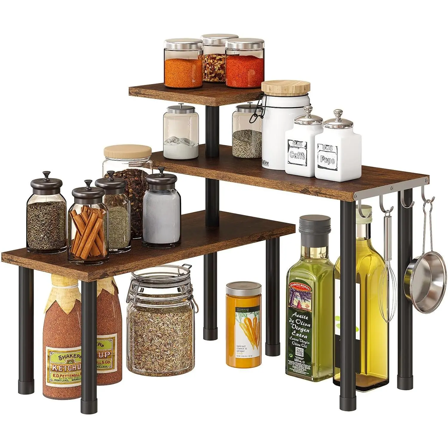 Corner Shelf Organizer, 3 Tier  Kitchen Countertop Rack for Living Room,Bathroom, Office, Bookshelf Display Shelves, Space Saving Storage Shelves,Rustic Brown