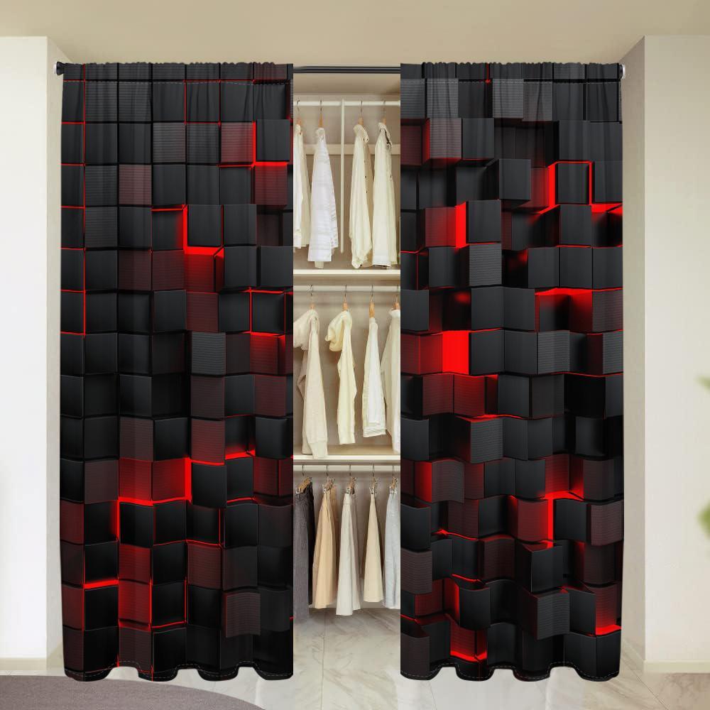 Abstract Geometric Pattern, 2 Counts/set Modern Simple Pole Pocket Design Window Drapes, Home Decorative Curtain for Bedroom, Living Room, Kitchen, Wardrobe, Study, Home Decoration Curtain, Home Essentials