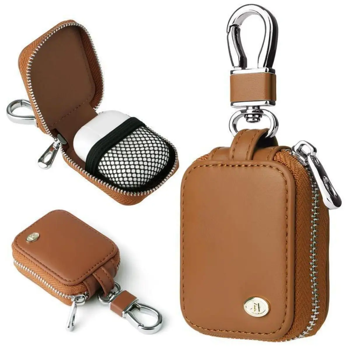 Sleek Leather Headset Case with Keychain Clip - Scratch Resistant, Dustproof, Durable, Portable, Universal Fit for AirPods Pro/3/2/1, Earbuds; Earphone Protective Cover for Headphone Storage, Ditch Scratched Outdoor Use, In Ear